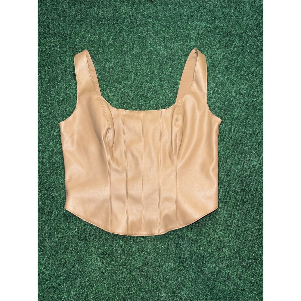 Abercrombie & Fitch‎ Vegan Leather Corset Scoopneck Top in Tan Small J2